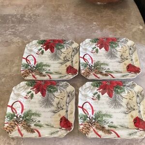 Set of 4 Holiday Wishes Square Salad/ Dessert Plates Set